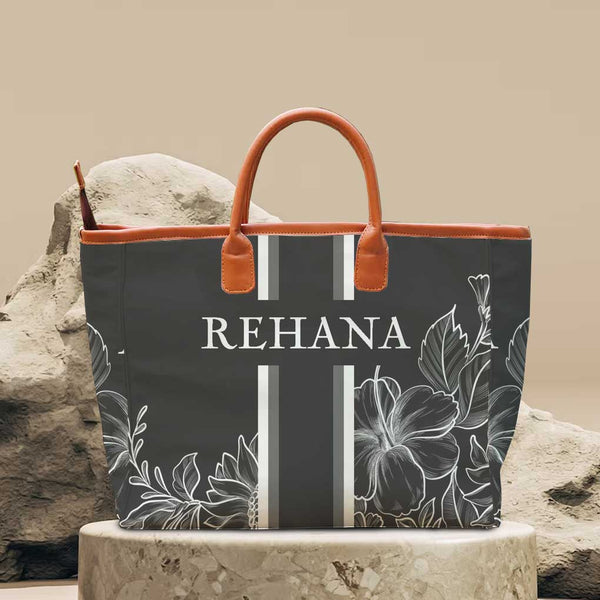 Black Floral Printed Personalised Luna Handbag