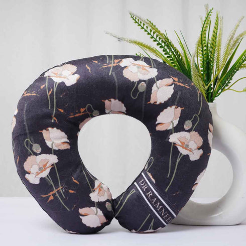 Black Floral Printed Personalized Neck Pillow - Uncommongifts.in