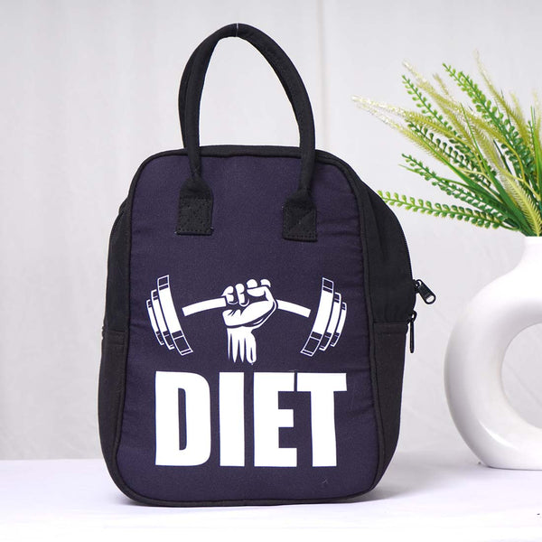 Black Printed Canvas Lunch Bag - Uncommongifts.in