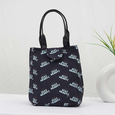 Personalised Black Printed Lunch Bag With Handle