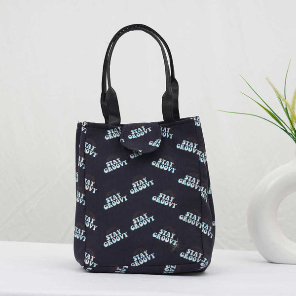 Personalised Black Printed Lunch Bag With Handle