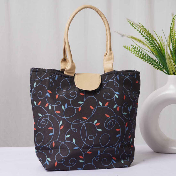 Black Printed Lunch Bag With Handle - Uncommongifts.in