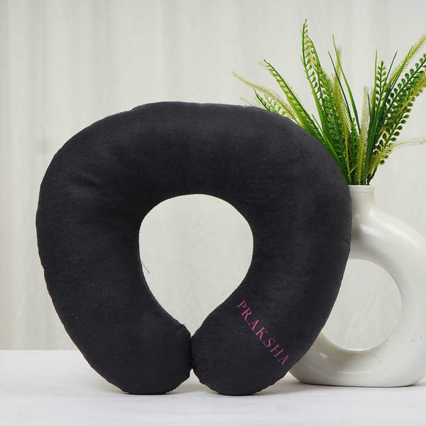 Black Printed Personalized Neck Pillow - Uncommongifts.in