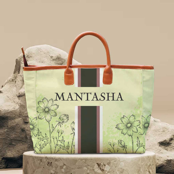 Black Strap Floral Printed Personalised Luna Handbag