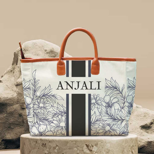 Black Strap Floral Printed Personalised Luna Handbag