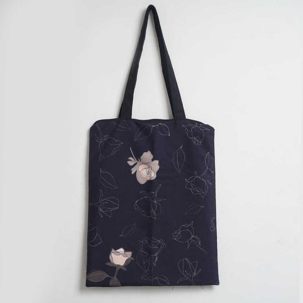 Black Floral Printed Tote Bag