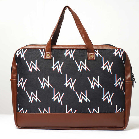Black Printed Canvas & PU Laptop Bag Fit 15.6 Inch Laptop