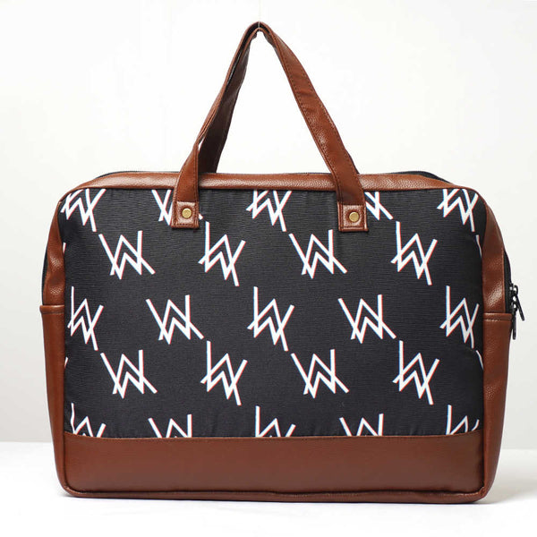 Black Printed Canvas & PU Laptop Bag Fit 15.6 Inch Laptop