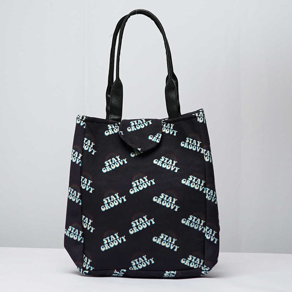 Black Printed Lunch Bag With Handle