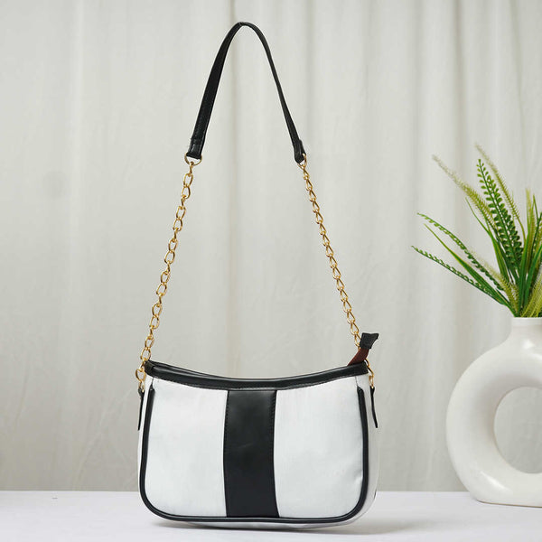 Black & White PU Printed Shoulder Bag - Uncommongifts.in