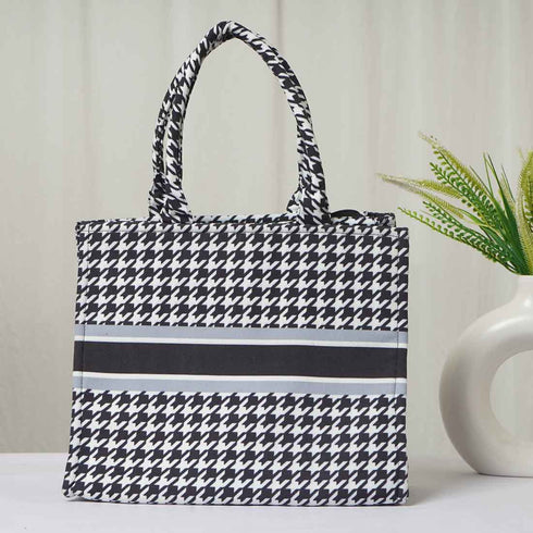Black & White Printed Oversized Shopper Box Bag - Uncommongifts.in