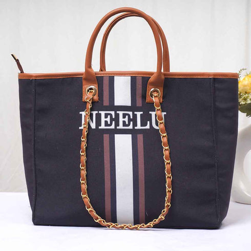 Black & White Strap Personalised Luna Handbag - Uncommongifts.in