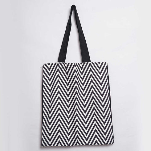 Black & White Waves Printed Tote Bag