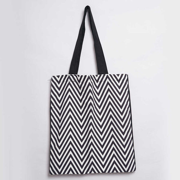 Black & White Waves Printed Tote Bag