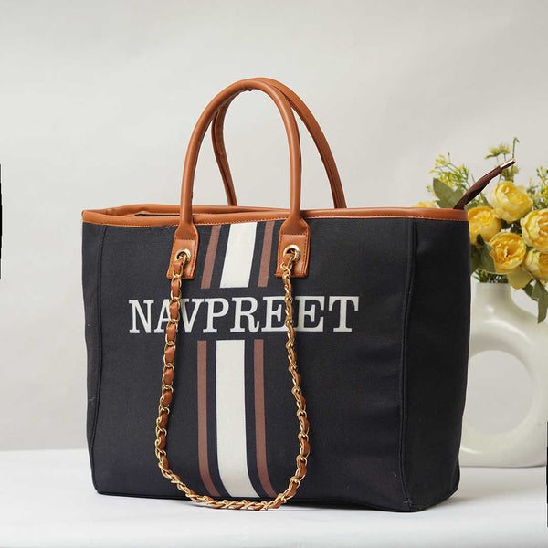 Black and White Strap Luna Personalised Handbag - Uncommongifts.in