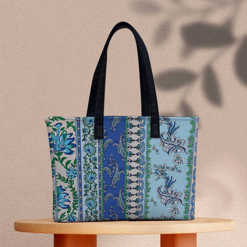 Blue Floral Print Women's Office Bag - Uncommongifts.in