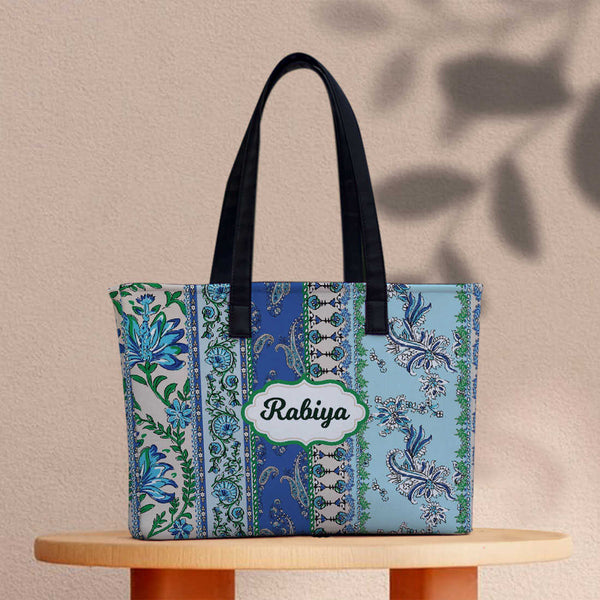 Blue Floral Print Women's Office Bag - Uncommongifts.in