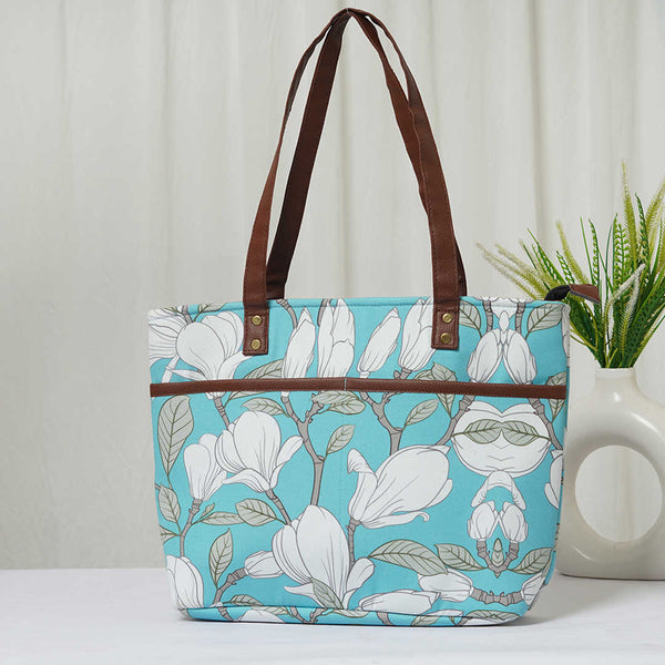 Blue Floral Printed Canvas Shoulder Bag Handbag - Uncommongifts.in