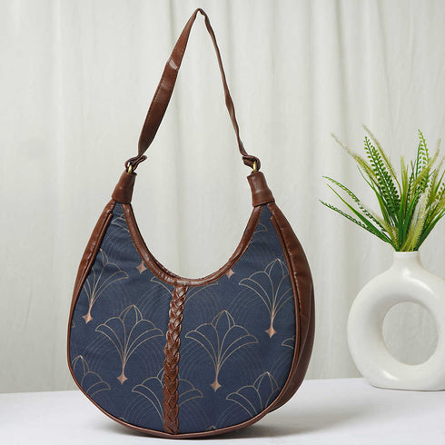 Blue Floral Printed Half Moon Hobo Bag - Uncommongifts.in