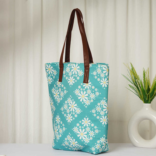 Blue Floral Printed Oversized Shopper Tote Bag - Uncommongifts.in