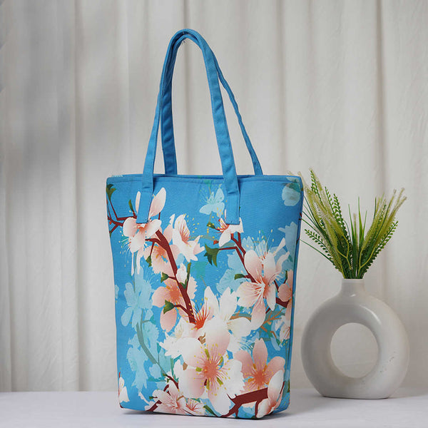 Blue Floral Printed Oversized Shopper Tote Bag - Uncommongifts.in