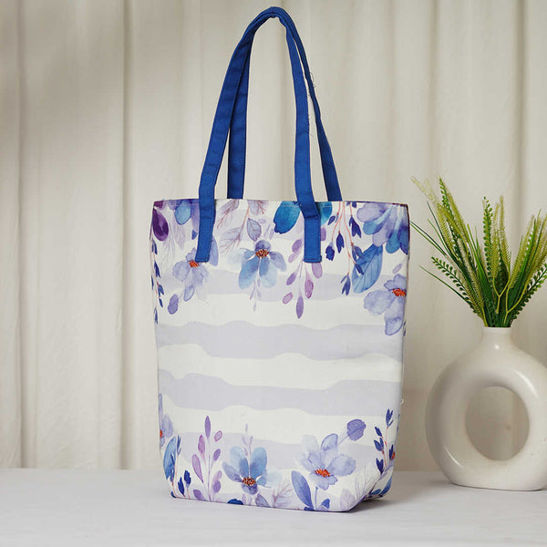 Blue Floral Printed Oversized Shopper Tote Bag - Uncommongifts.in