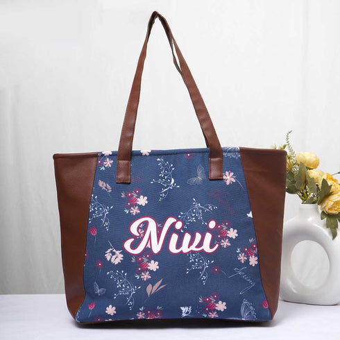 Blue Floral Printed Shopper Shoulder Bag - Uncommongifts.in