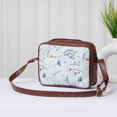 Blue Floral Printed Structured Sling Bag - Uncommongifts.in