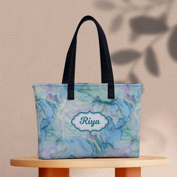 Blue Marble Print Women's Office Bag - Uncommongifts.in