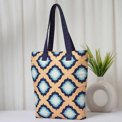 Blue Printed Oversized Shopper Tote Bag - Uncommongifts.in