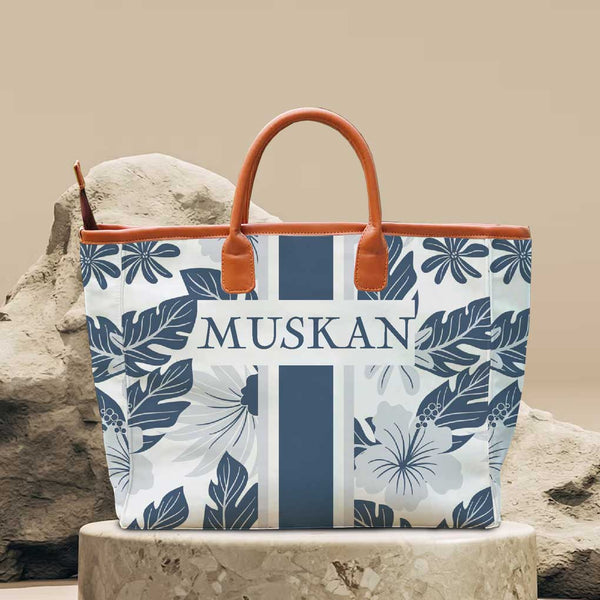 Blue Strap Floral Printed Personalised Luna Handbag