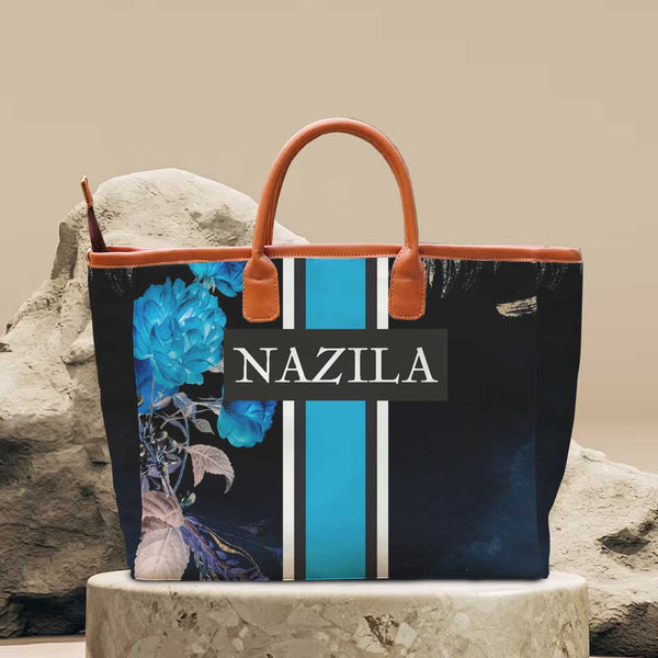 Blue Strap Floral Printed Personalised Luna Handbag