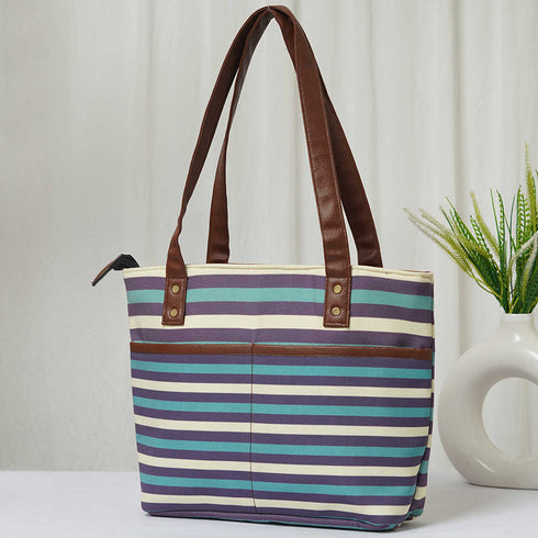 Blue Strap Printed Canvas Shoulder Bag Handbag - Uncommongifts.in