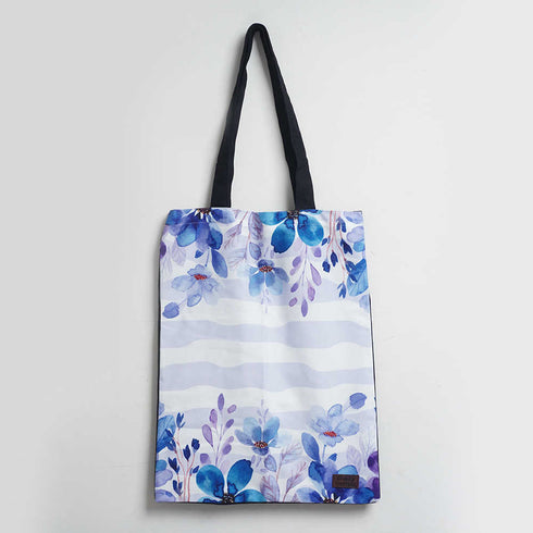 Blue Flowers Printed Tote Bag