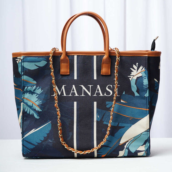 Blue Strap Leaf's Printed Personalised Luna Handbag