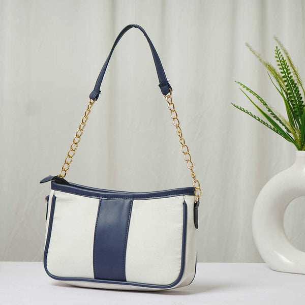 Blue & White PU Printed Shoulder Bag - Uncommongifts.in