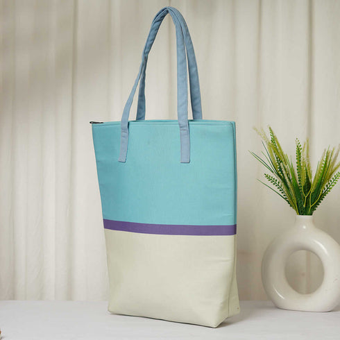 Blue & White Printed Oversized Shopper Tote Bag - Uncommongifts.in