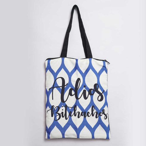Blue & White Printed Tote Bag