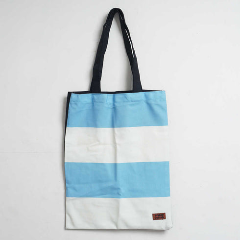 Blue & White Stripe Floral Printed Tote Bag