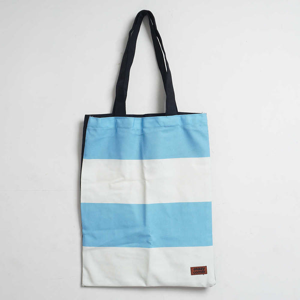 Blue & White Stripe Floral Printed Tote Bag