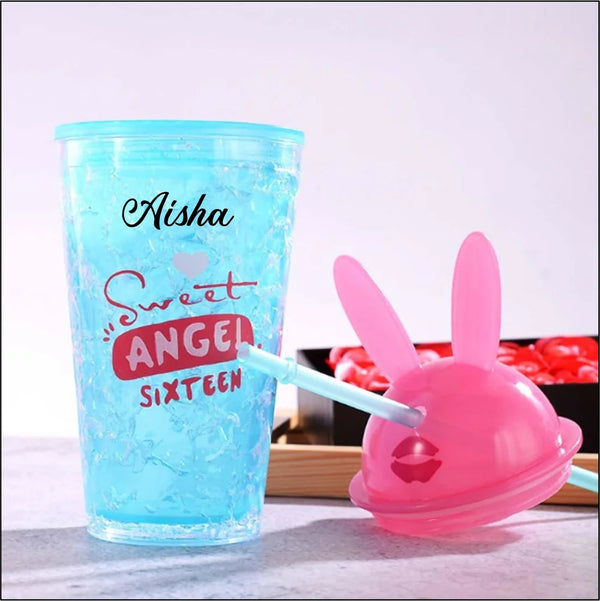 Personalised Bunny up glass sipper