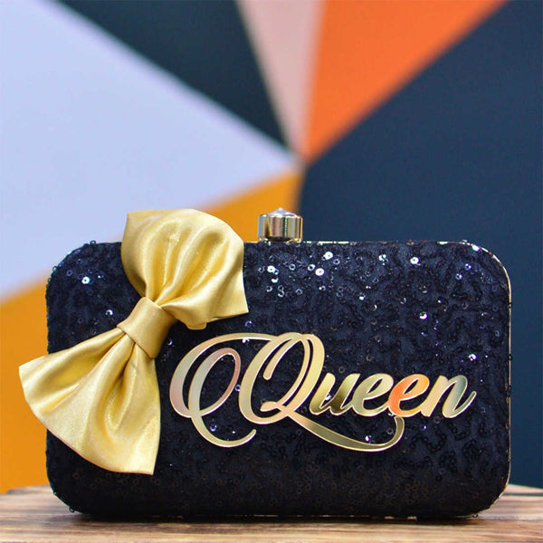 Black Queen Sequins Customized Clutch - Uncommongifts.in