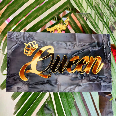 Grey Acrylic Queen Customized Clutch - Uncommongifts.in