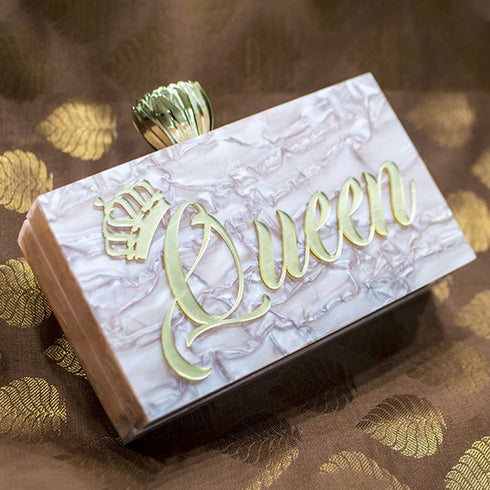 Pink Acrylic Queen Customized Clutch - Uncommongifts.in