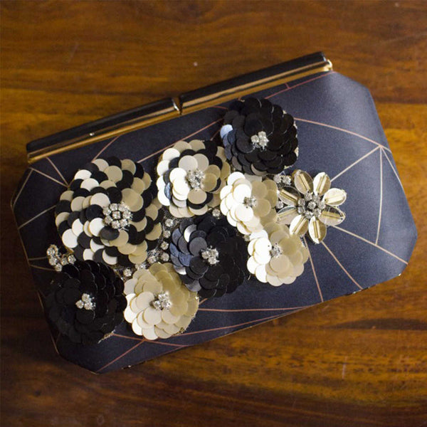 Black Floral Personalized Clutch - Uncommongifts.in