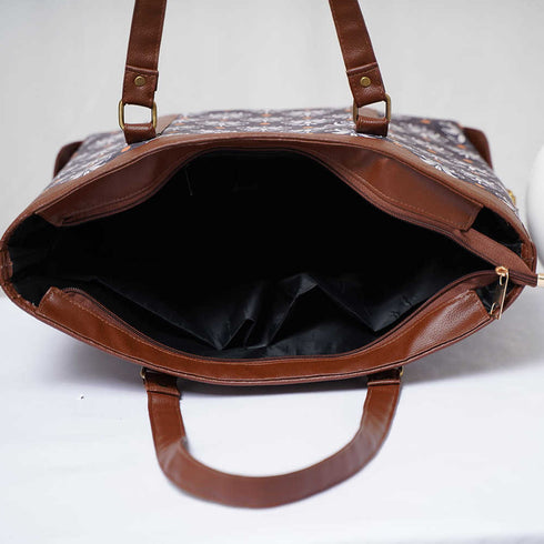 Printed Canvas Shoulder Bag Handbag With PU Handle