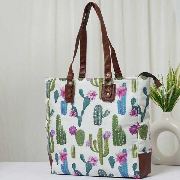 Cactus Printed Canvas Shoulder Bag Handbag - Uncommongifts.in