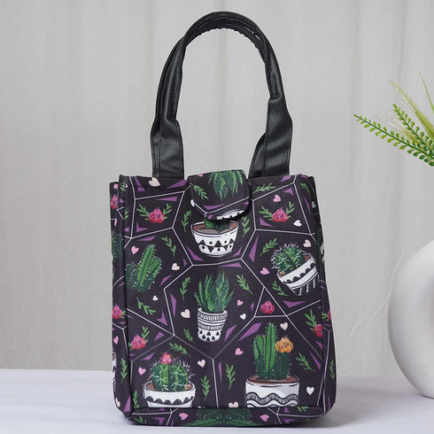 Cactus Printed Lunch Bag With Handle - Uncommongifts.in
