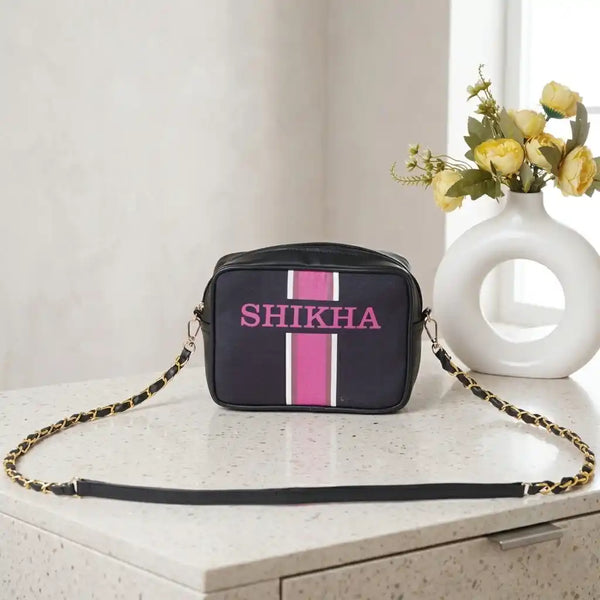 Canvas Personalized Pink Striped Sling Bag