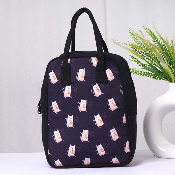 Cat Printed Canvas Lunch Bag - Uncommongifts.in